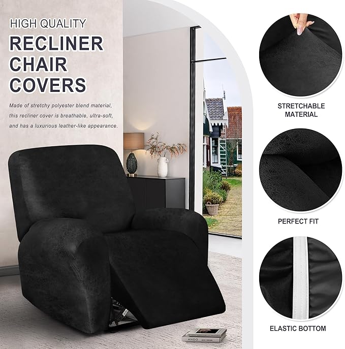 ANARACHON Leather Look Recliner Chair Covers, 4-Pieces Stretch Recliner Cover