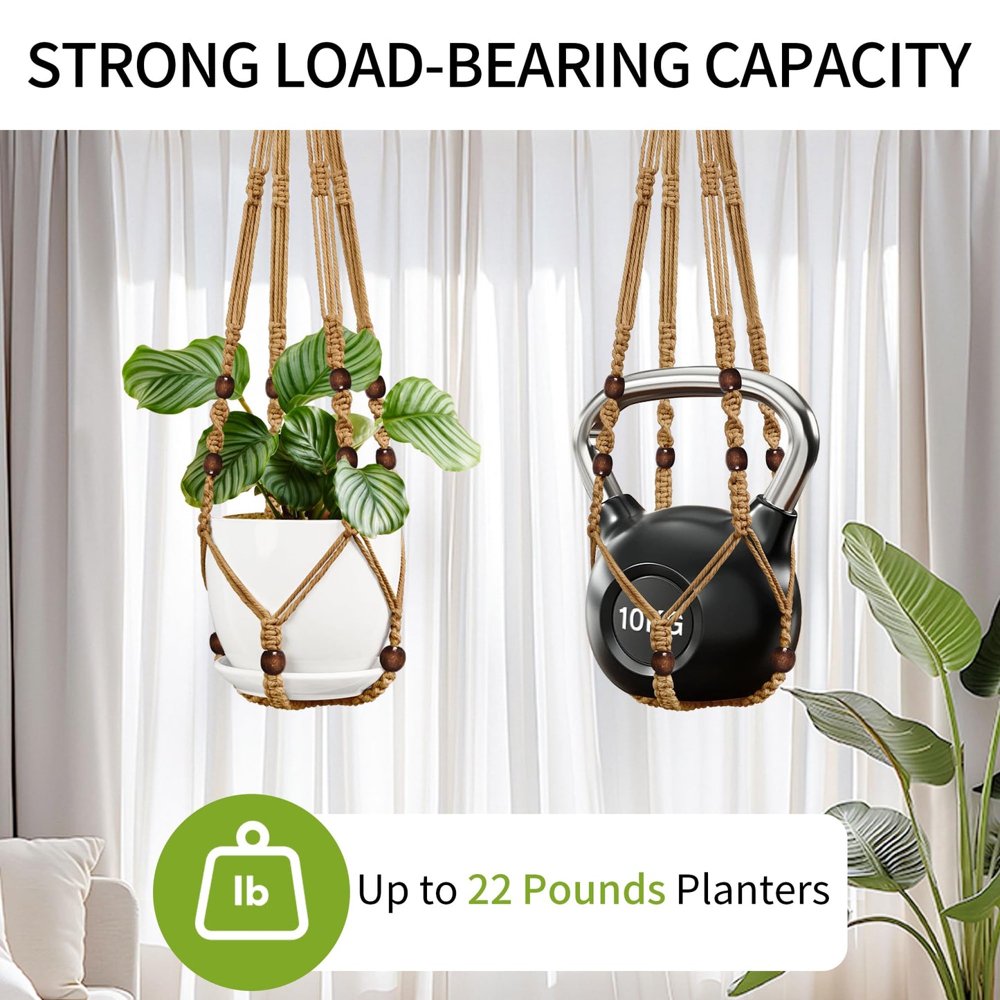 IDEEEPAN Macrame Plant Hanger - Fits 4 to 13 inches Pots for Indoor Outdoor, 35"/29"/23" Different Sizes Set, Brown (POTS NOT Included)