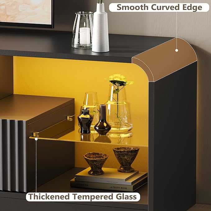 TV Stand for 60/65/70 Inch TVs, Modern Curved TV Console