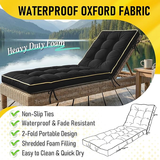 72x21 Inch Folding Chaise Lounge Cushion Quick Dry