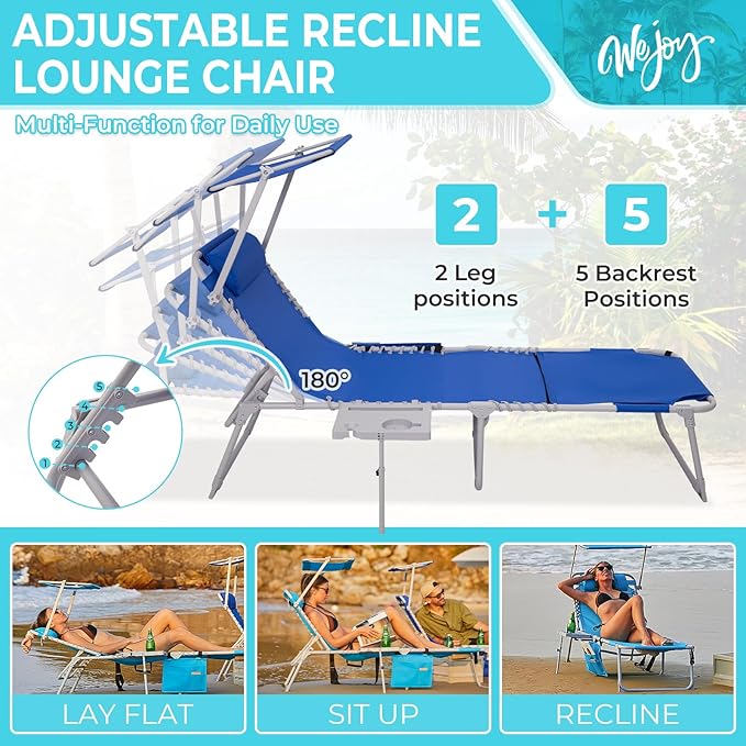 #WEJOY Tanning Chair with Face Hole & Canopy & Side Table, 5 Positions