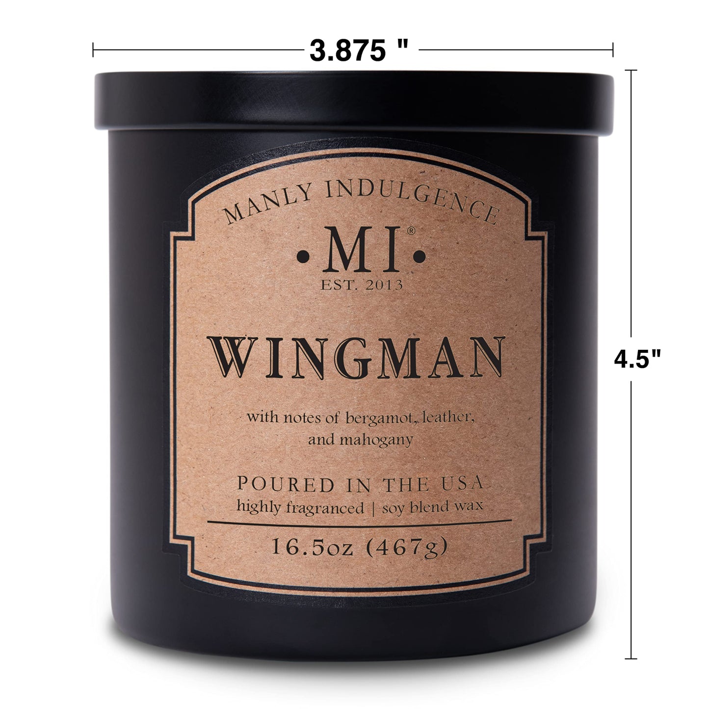 Manly Indulgence Wingman Scented Candles for Men, 2 Wick, 16.5 oz, Premium Soy Blend Wax, 60H Burn, Candles for Home Scented - Made in The USA