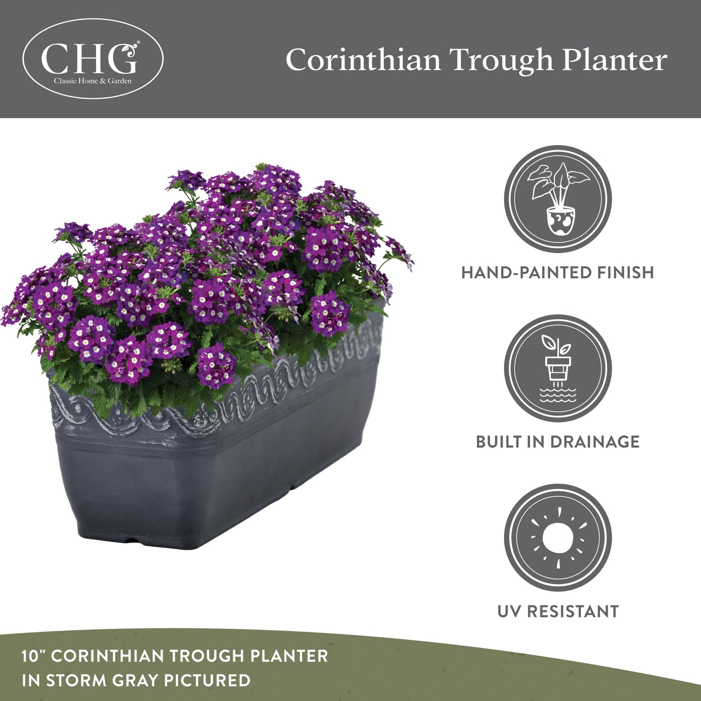 Classic Home and Garden Corinthian Trough Planter 10" Slate Blue
