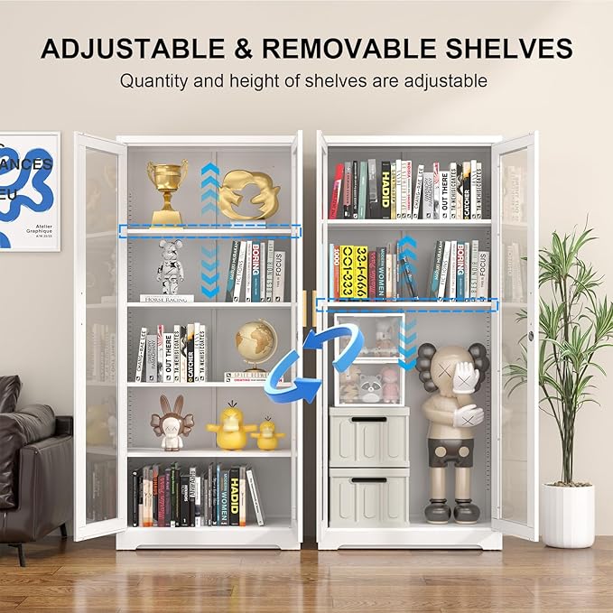 Polup Display Cabinet with Glass Doors, Metal Glass Display Case