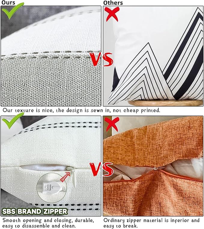 AmHoo Pack of 2 Farmhouse Stripe Check Throw Pillow Covers Set Case Cotton