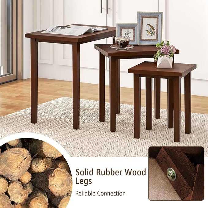 Giantex Nesting Tables Set of 3, Farmhouse Stacking Side Table