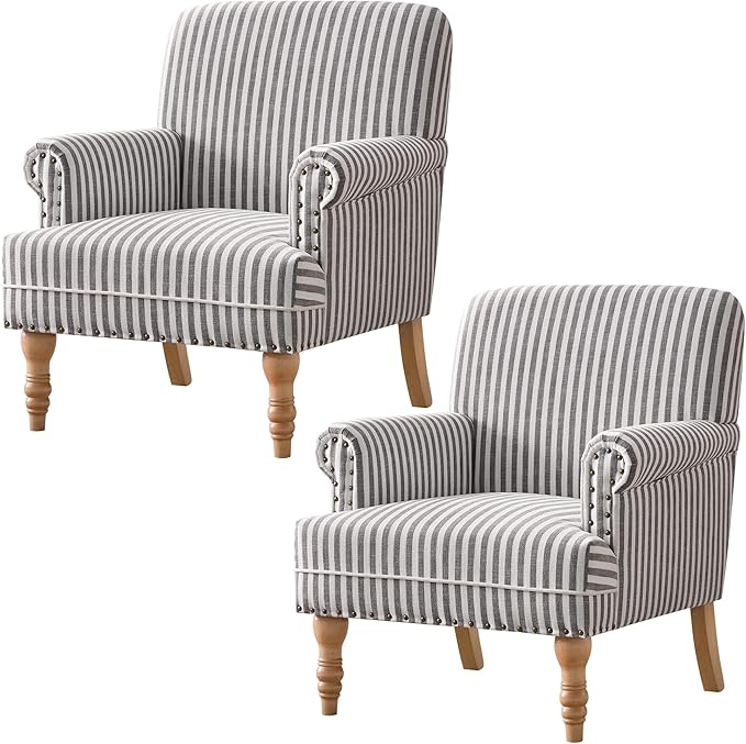 HUIMO Linen Fabric Accent Chair, Mid-Century Modern Upholstered Armchair