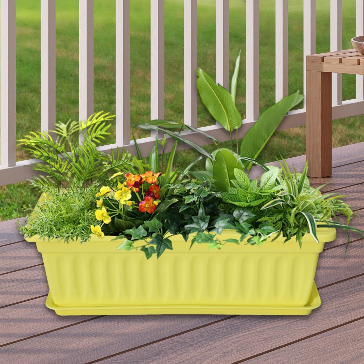 Sdlnklm Rectangular Planter Box for Gardening on Balcony Or Deck, Yellow