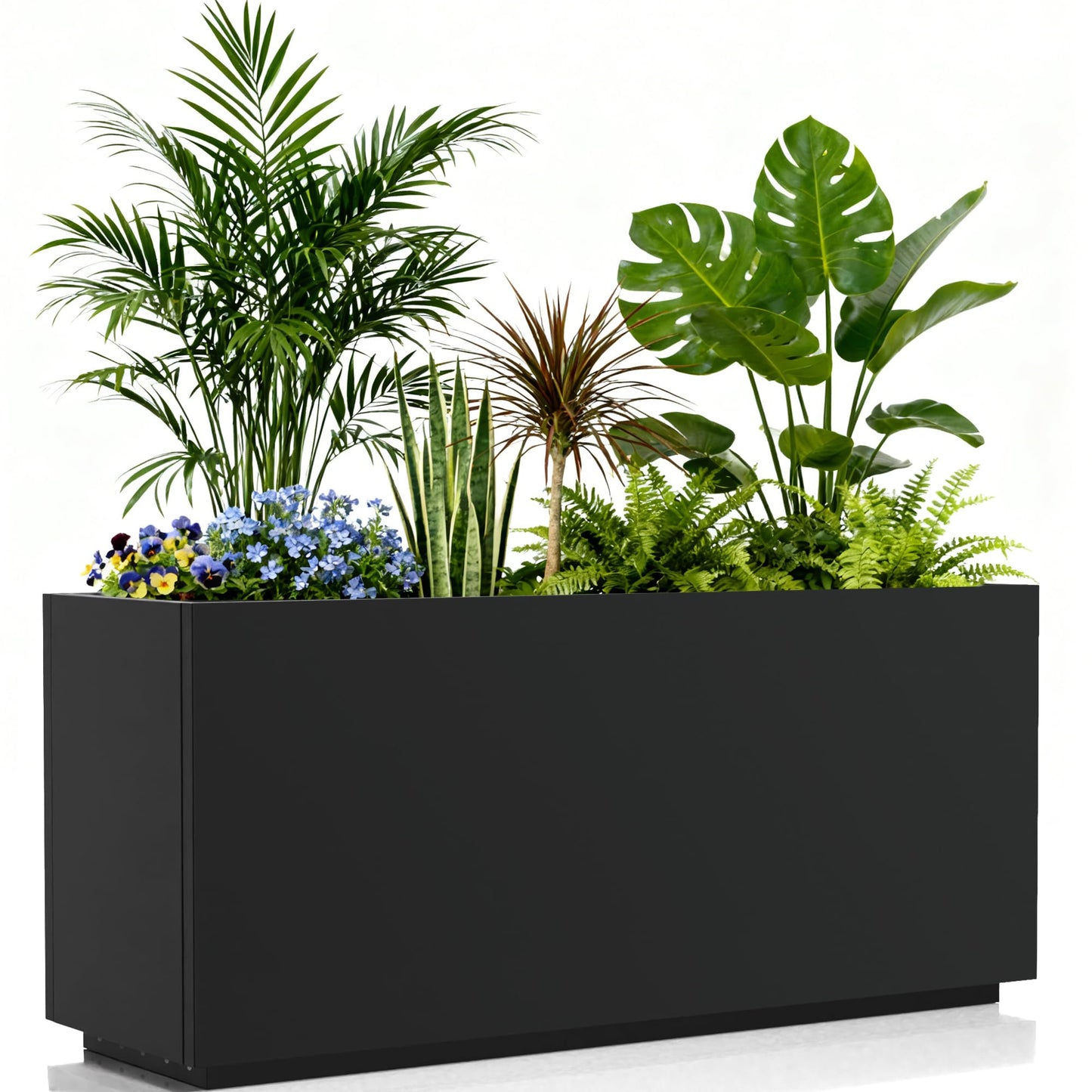 Worth Metal Rectangular Planter Box, 36"x12"x16" Matte Black Planter with Insert Shelf & Drainage Holes, Low Profile Plant Box for Patio, Garden, Deck, Easy to Install