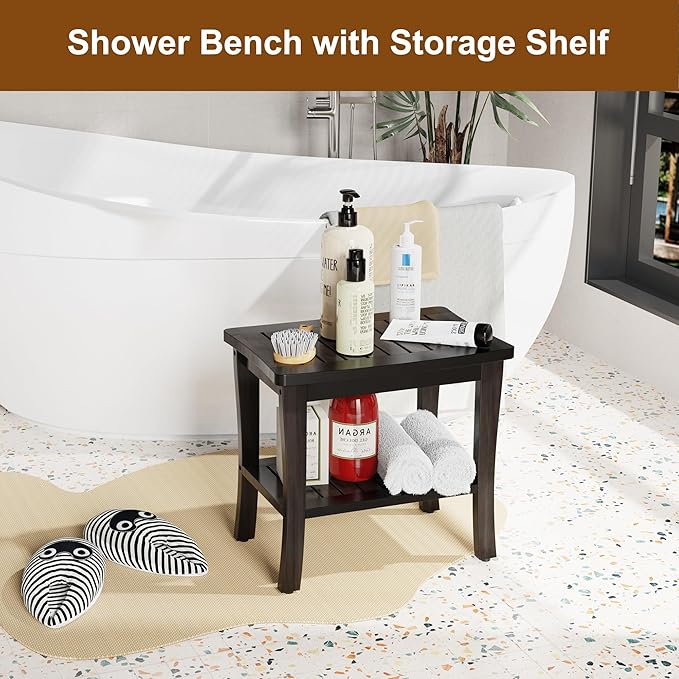 Bamboo Black Shower Bench Stool Shower Chair Seat Adult Women Her Sister Aunt