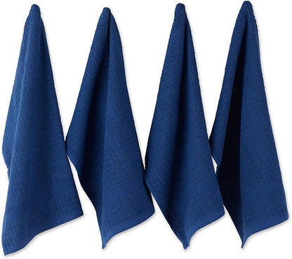 DII Basic Terry Collection Waffle Dishtowel Set, Solid Nautical Blue, 4 Piece