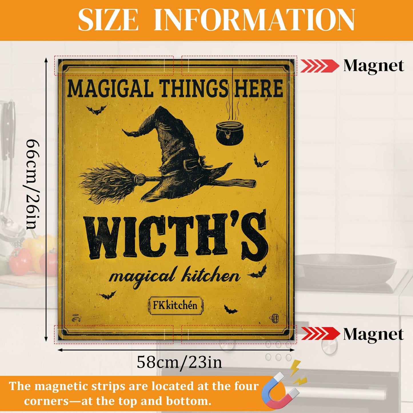 Halloween Witch Dishwasher Cover Magnet, 23 x 26 Inch Trimmable Magnetic Sticker for Dishwasher Front Panel, Easy Clean Decor for Fridge