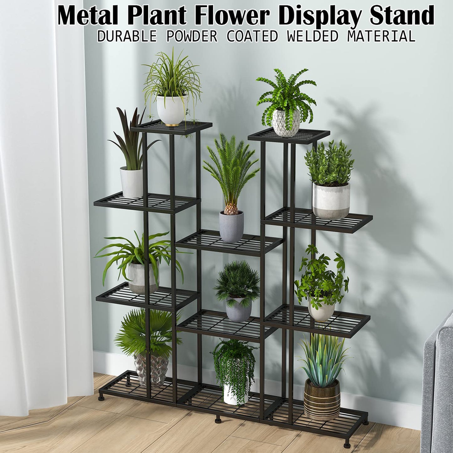 Twhep Heavy Duty Metal Plant Stand, large Multifunctional Plant Stand for Indoor Outdoor, for Tall Large Rack for Living Room Garden Balcony, Black(9 Tier)