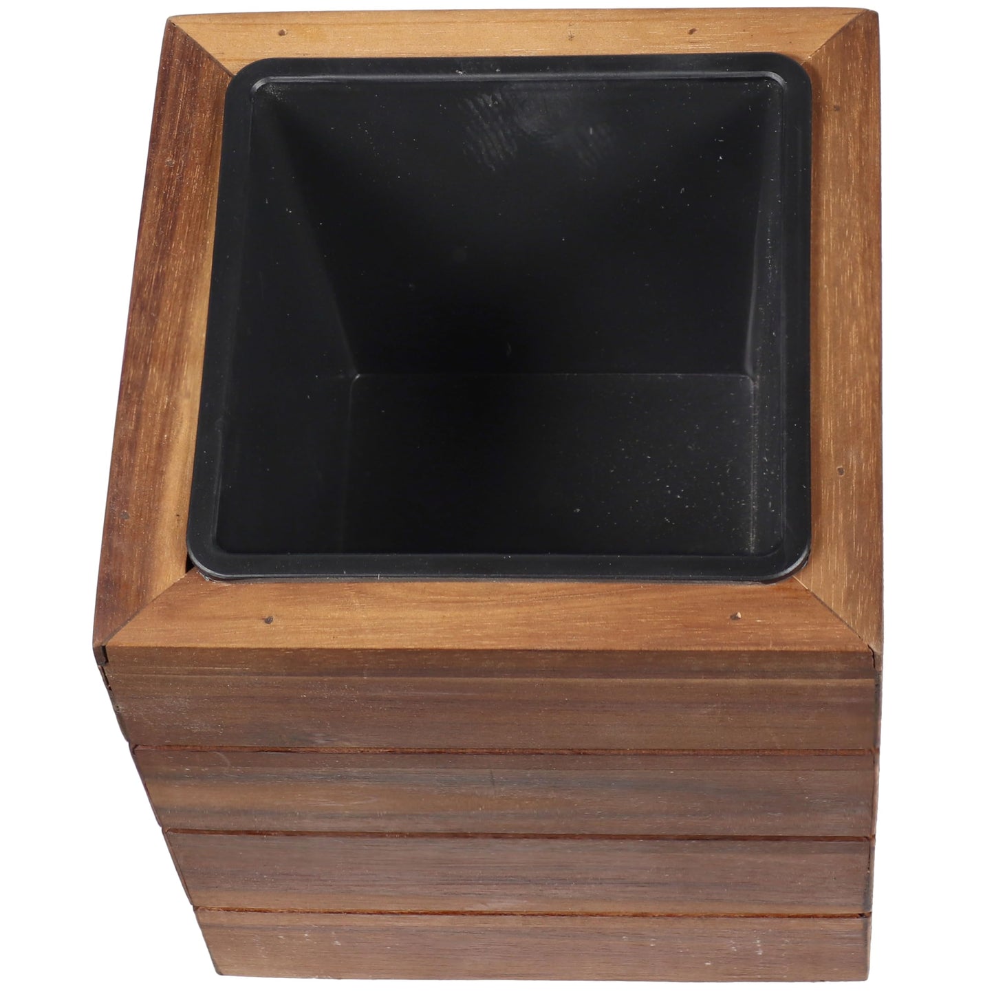 Sunnydaze Indoor/Outdoor Wooden Planter Boxes - 3 Acacia Wood Square Plant Pots with Removable Plastic Liners - Light Brown Stain