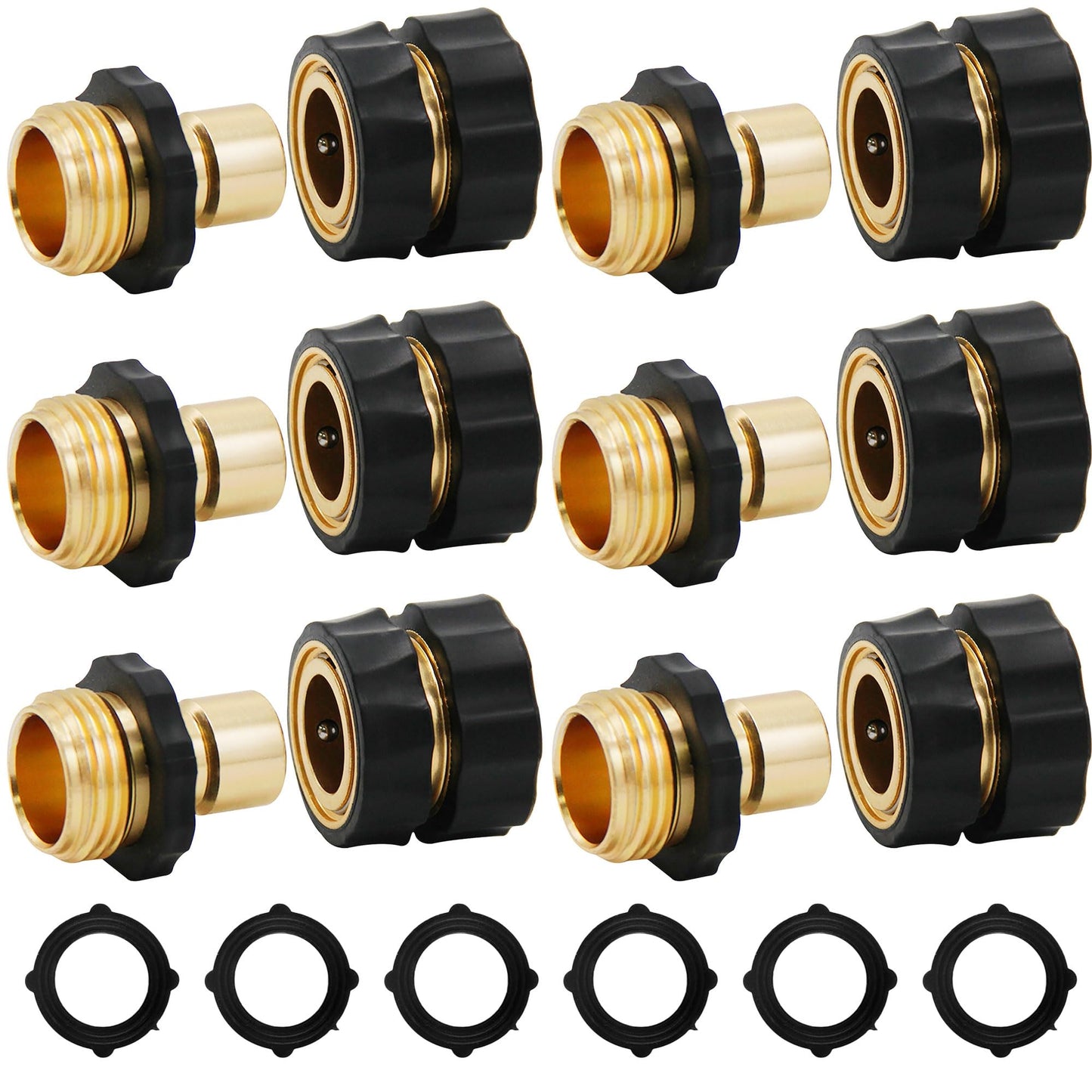 Triumpeek 3/4" Garden Hose Connector, 12 Pieces Garden Hose Quick Connect Fittings, Male and Female Quick Release Garden Hose Connector