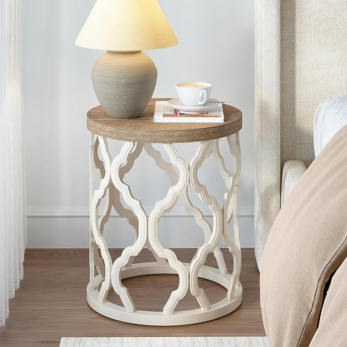 karlott Farmhouse End Table, 18.5'' French Country Round Side Table, Distressed