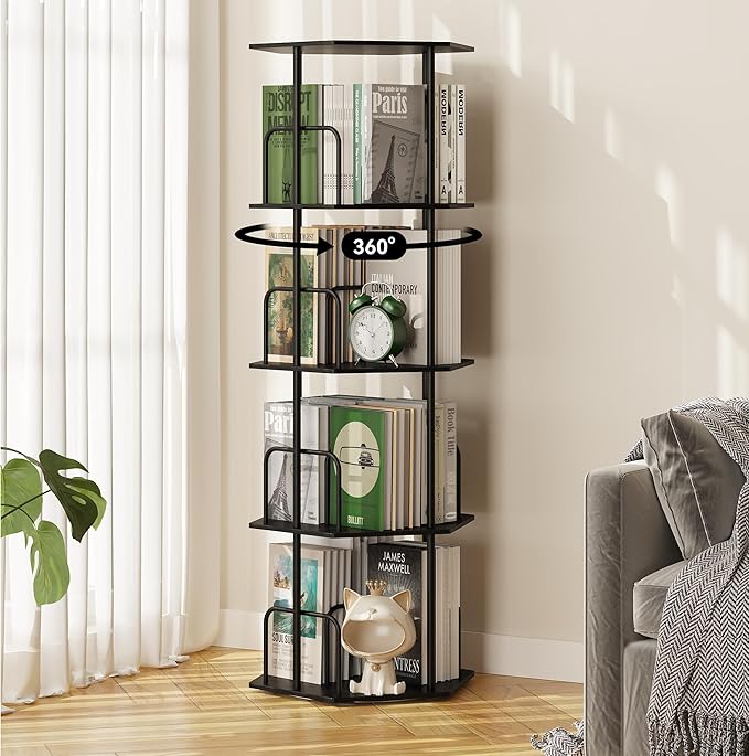 SUNMORY 4 Tier Rotating Bookshelf Tower, Revolving 360 ° Spinning Bookcase