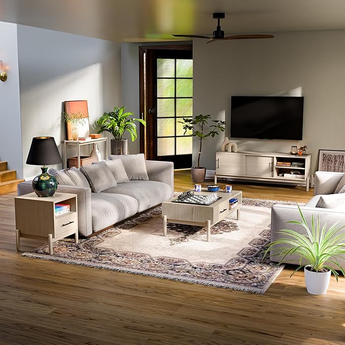 Bme Coffee Table for Living Room, Lyra Solid Wood Rectangle, Mid Century Modern