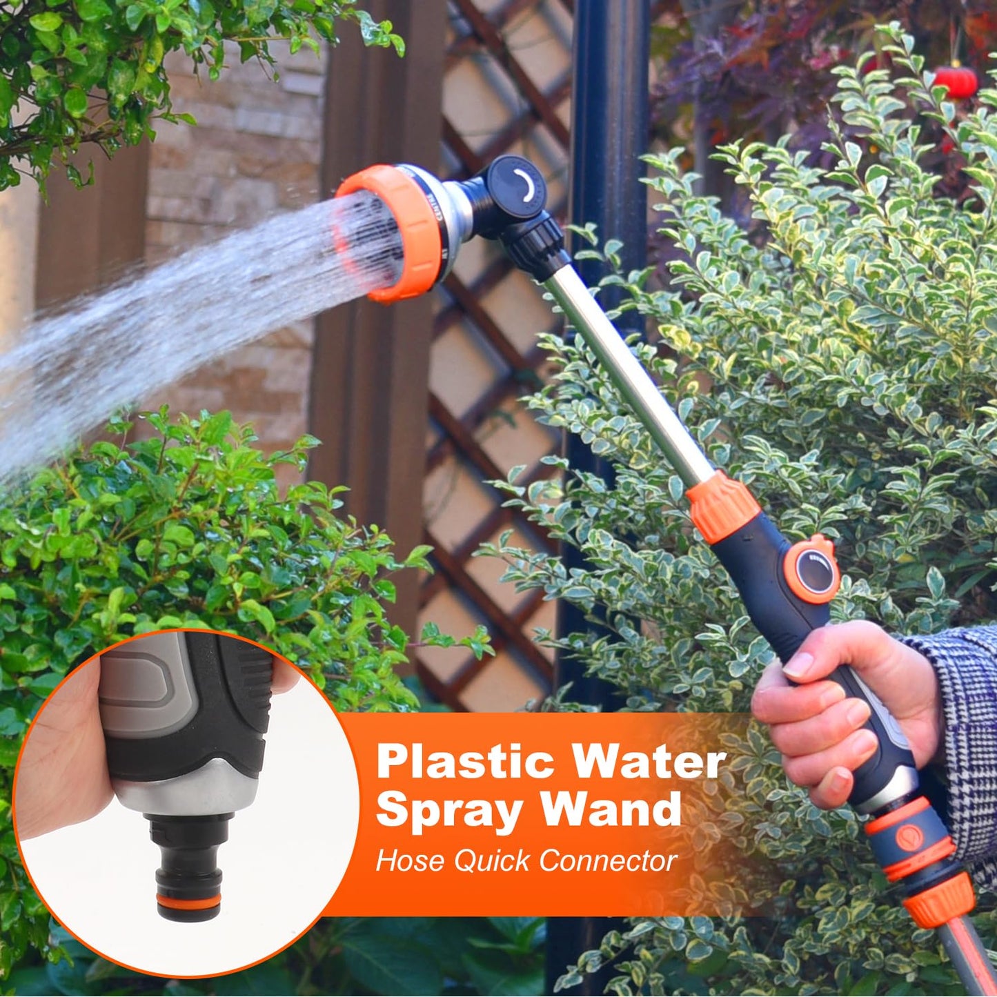 LangRay Watering Wand, 18.5 Inches Long Garden Hose Wand with 180° Swivel Head, 8 Spray Patterns, Adjustable Garden Sprayer Wand with Nozzle