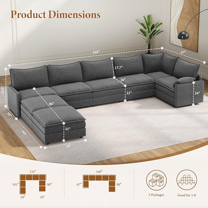Vesgantti Large Modular Sectional Sofa, Big Comfy Cloud Couch