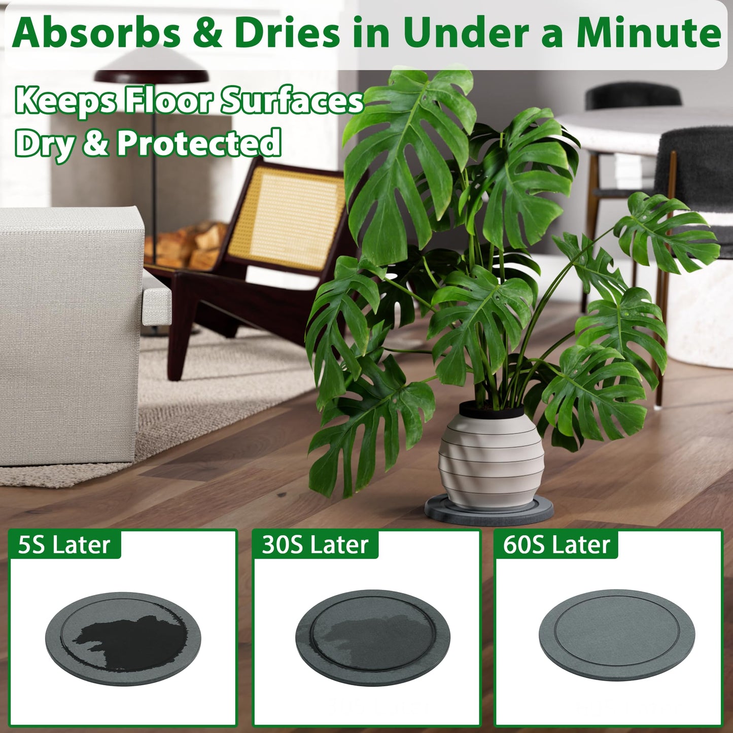 Creproly Plant Saucer Flower Pot Saucers Plant Trays for Pots Instant Dry Diatomaceous Earth Round Plant Drip Trays for Indoors Keeping Counter and Floors Dry and Clean (2Pcs Grey Large)