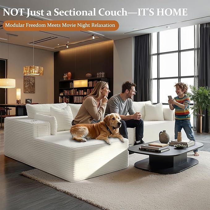138" Cloud Sectional Couch, Comfort L Shaped Boneless Couch