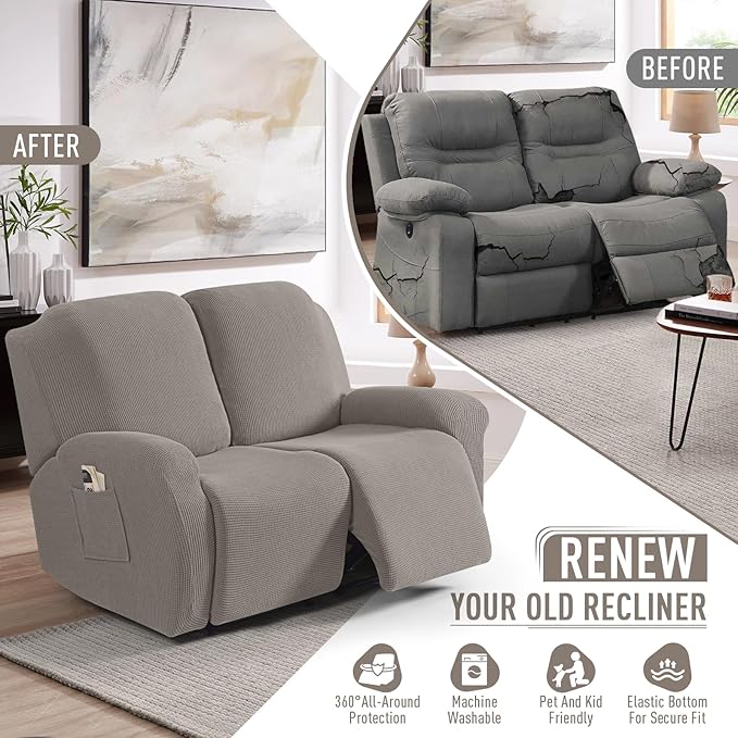 TAOCOCO Recliner Loveseat Slipcover, 6 Pieces Dual Recliner Sofa Covers