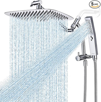 G-Promise All Metal 12 Inch Rain Shower Head with Massage Mode Handheld Spray Combo, 3-Way Diverter with Pause Setting, Full Body Coverage, Modern Bathroom Upgrade (Chrome)