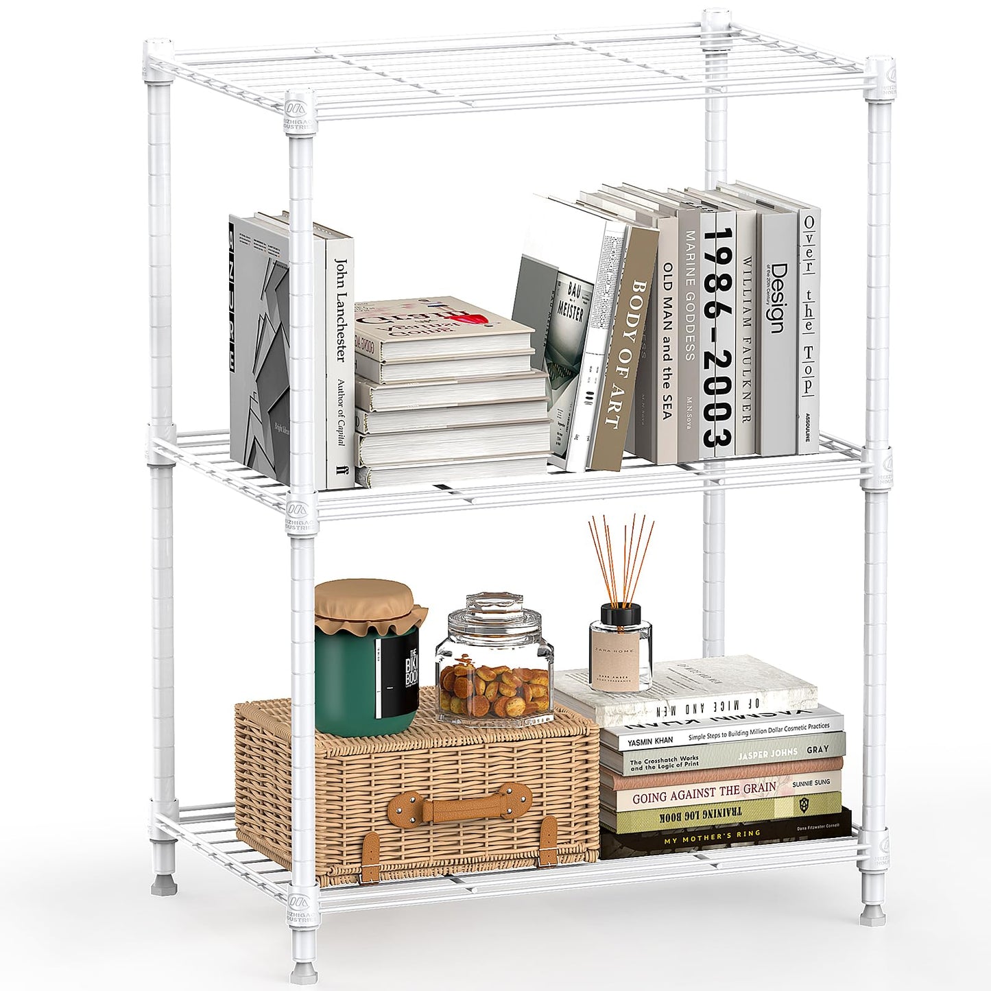 M MZG 450 lbs Wire Storage Shelving 3-Tier Utility Shelving Unit Steel Organizer Wire Rack for Home,Kitchen,Office,White (11.8" D x 17.7" W x 26.4" H)