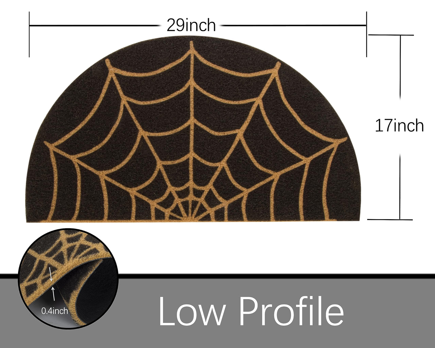 KorhLeoh Spider-Web Welcome Doormat Outdoor-Entrance - Half-Circle-Door-Mat Non-Slip Dark Artifical Coir Mats Halloween Decor 17"x29"