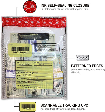 Nadex 9 x 12 Inch Tamper Evident Bank Deposit Bags with FRAUDSTOPPER Level 4 Security, 1000 Pack (Clear)