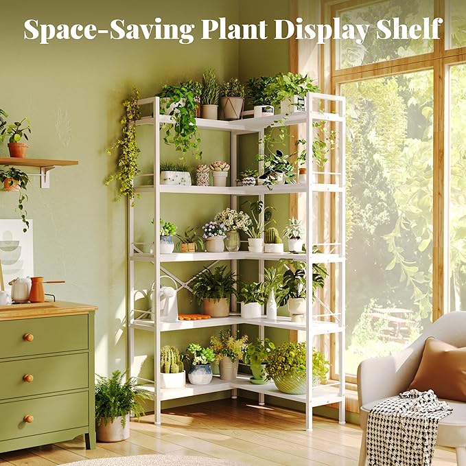 Huuger 5 Tier Bookshelf, L Shaped Corner Bookshelf