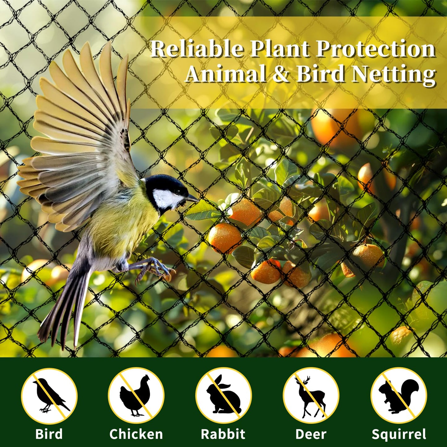 Jvgoo Bird Netting for Garden, 13 x 40 FT Bird Netting for Chicken Coop, Heavy Duty Garden Poultry Net Mesh with Ties and Staples for Fruit Trees Vegetables Against Birds, Deer, Squirrels