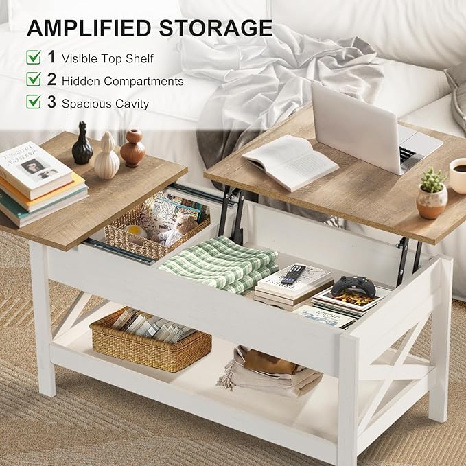 Lift Top Coffee Table with Storage, Small Coffee Table with Hidden Compartment