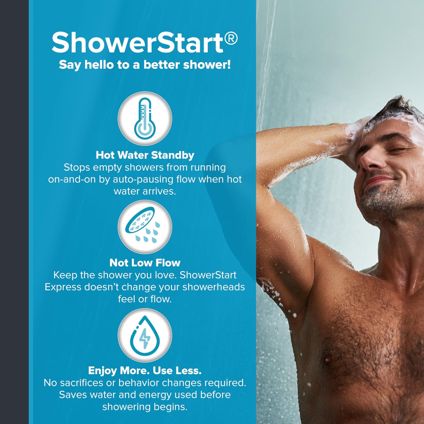 Evolve EV1003-CP-FB ShowerStart Thermostatic Shut-off Valve in Chrome Finish, Water- and Energy-Saving Valve for Bathroom Fixtures, Not Low Flow, Uniform Plumbing Code Certified