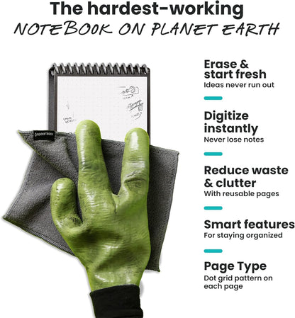 Rocketbook New Mini Reusable Smart Notepad, Pocket Size Notebook 3.5x5.5, Black - Dotted Pages, App-Connected, Erasable, Ideal for On-The-Go List Taking & Quick Notes Anywhere