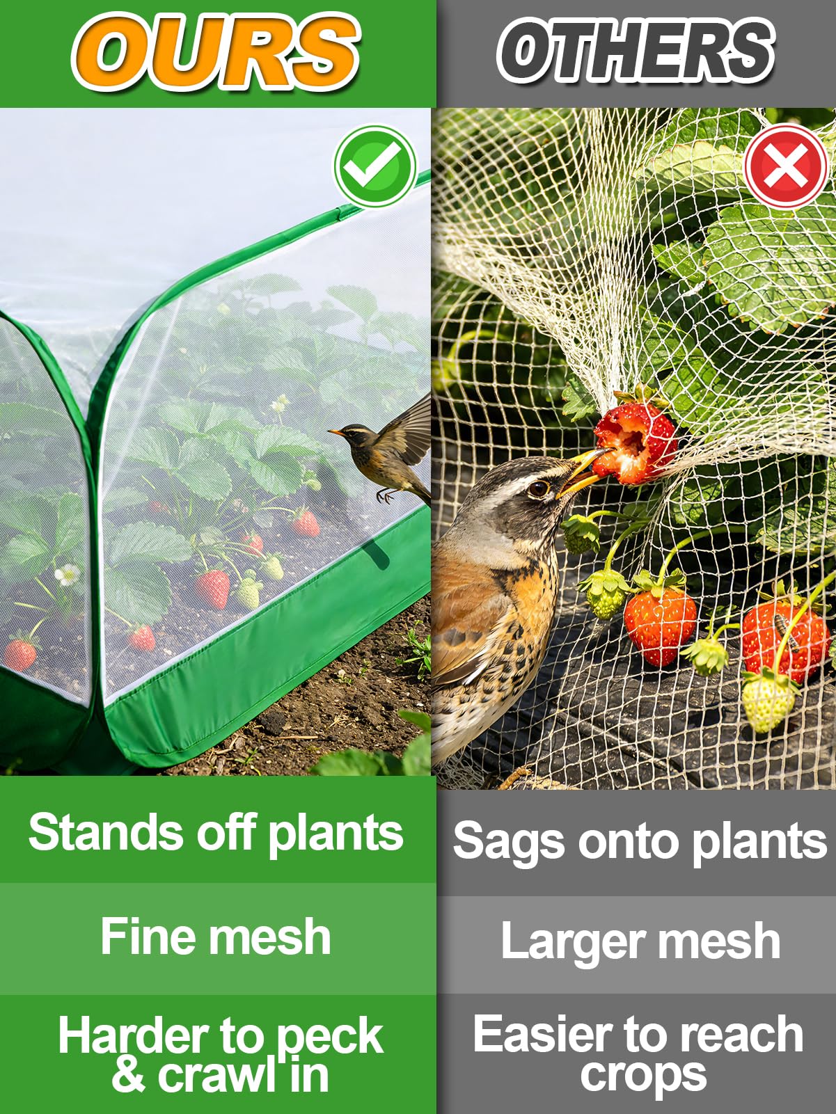 Pop Up Garden Netting for Square Raised Beds - 3.3'L x 3.3'W x 1.65'H Ultra Fine Mesh Net Plant Cover with 8 Stakes, Protection for Vegetables Fruit from Birds Pests