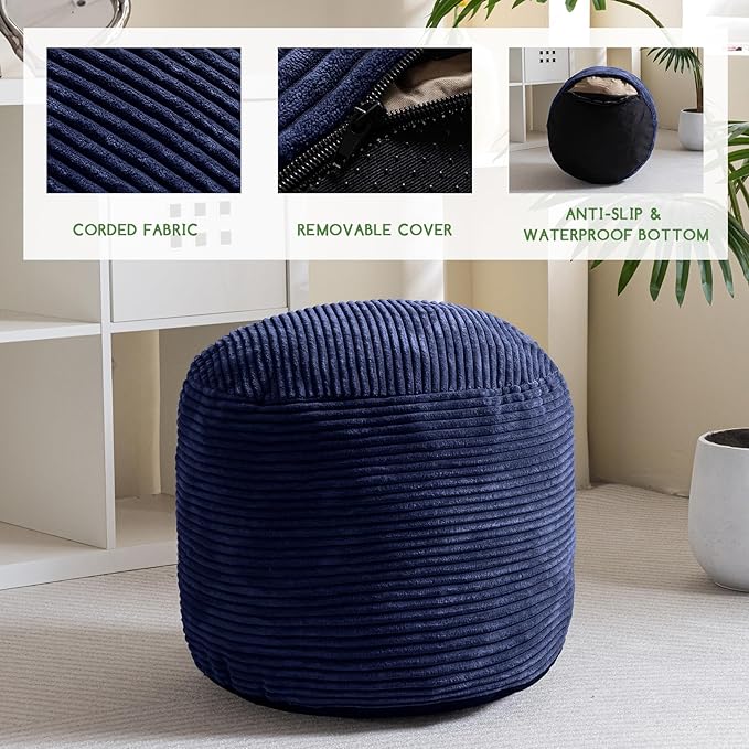 HIGOGOGO Round Stuffed Pouf Ottoman, Corduroy Poufs