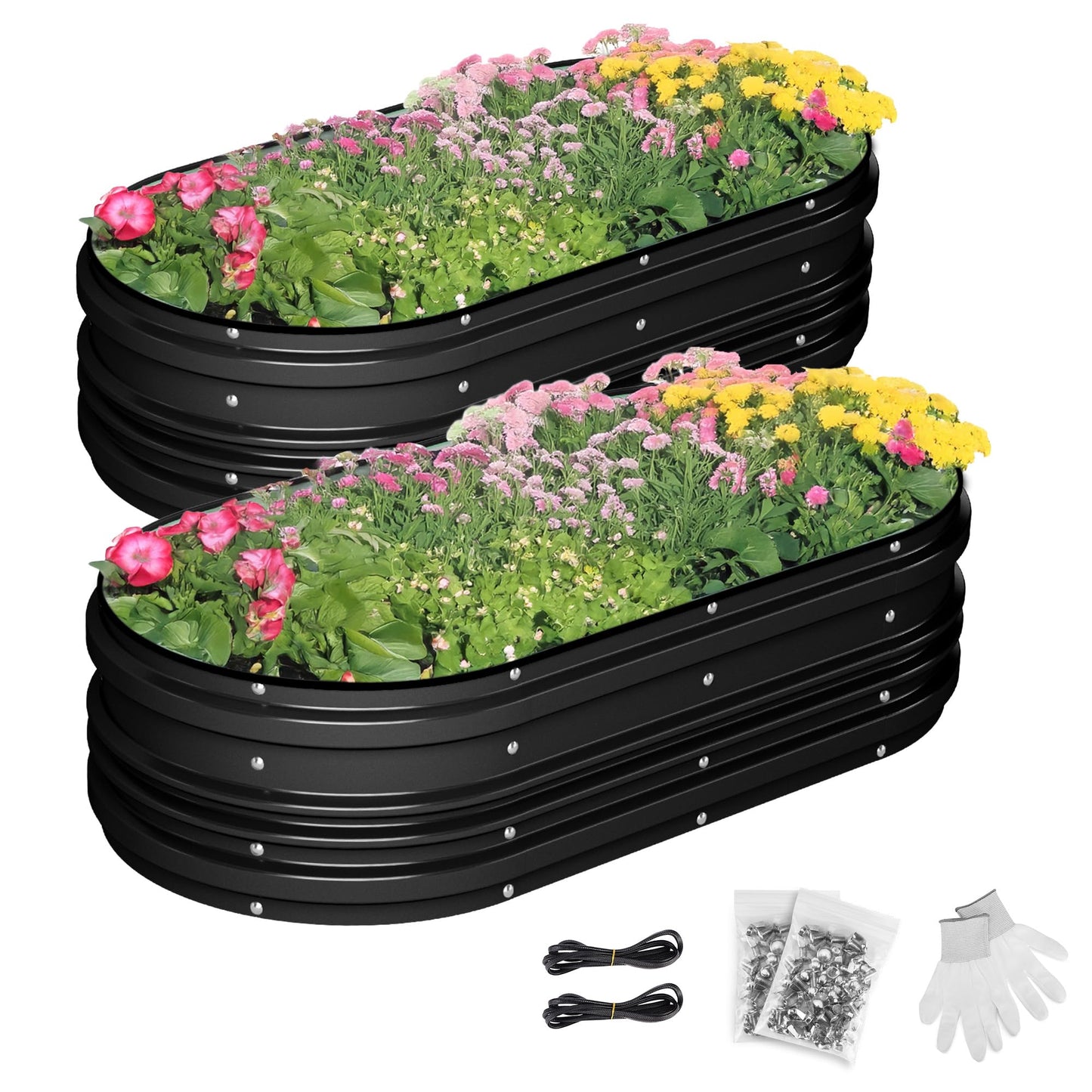WORKPRO 2PK 4x2x1ft Outdoor Galvanized Raised Garden Bed Kit, Rust & Corrosion Protection, Easy Assembly, Safe Edge, Ideal for Vegetables & Flowers, Black