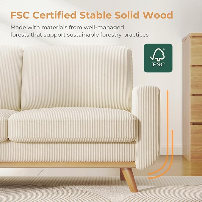 Vesgantti 68" Loveseat Sofa Beige, Comfy Corduroy Couch