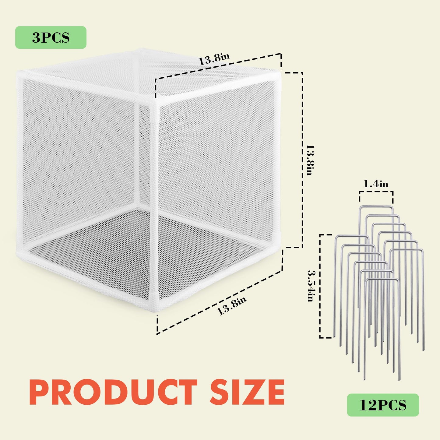 Verdanzia 3 Pack Plant Protectors from Animals, 13.8" X 13.8" Detachable Plant Cages for Outdoor Plants with Netting, Square Plant Cages to Keep Animals Out with Ground Stakes (White)