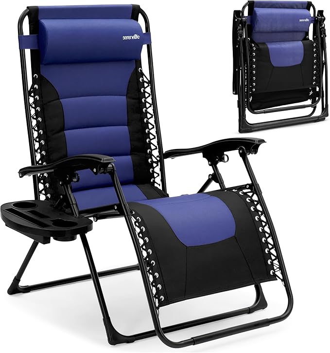 SereneLife Oversized Padded Zero Gravity Lounge Chair, Foldable Outdoor Patio