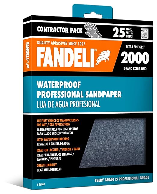 Fandeli | Waterproof Sandpaper | 2000 Grit | 25 Sheets 9'' x 11'' |