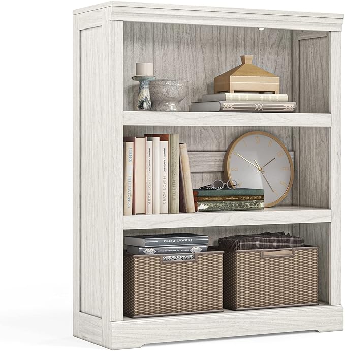 LINSY HOME 3-Tier Bookcase, Small Bookshelf Wood Display Storage Shelves