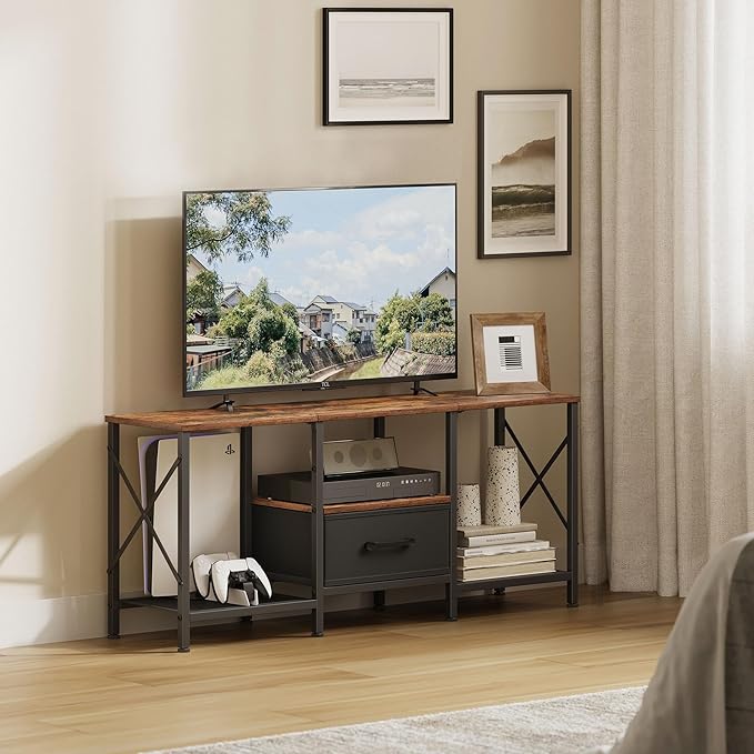 JARHETUN TV Stand with Fabric Drawer, Entertainment Center