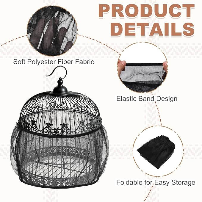 Bird Cage Seed Catcher, Bird Cage Net Cover Seeds Guard, Universal Birdcage Accessories, Black/White, Circumference 19.7"-31.5", Height 6.3" for Parrot Cockatiel Enclosures