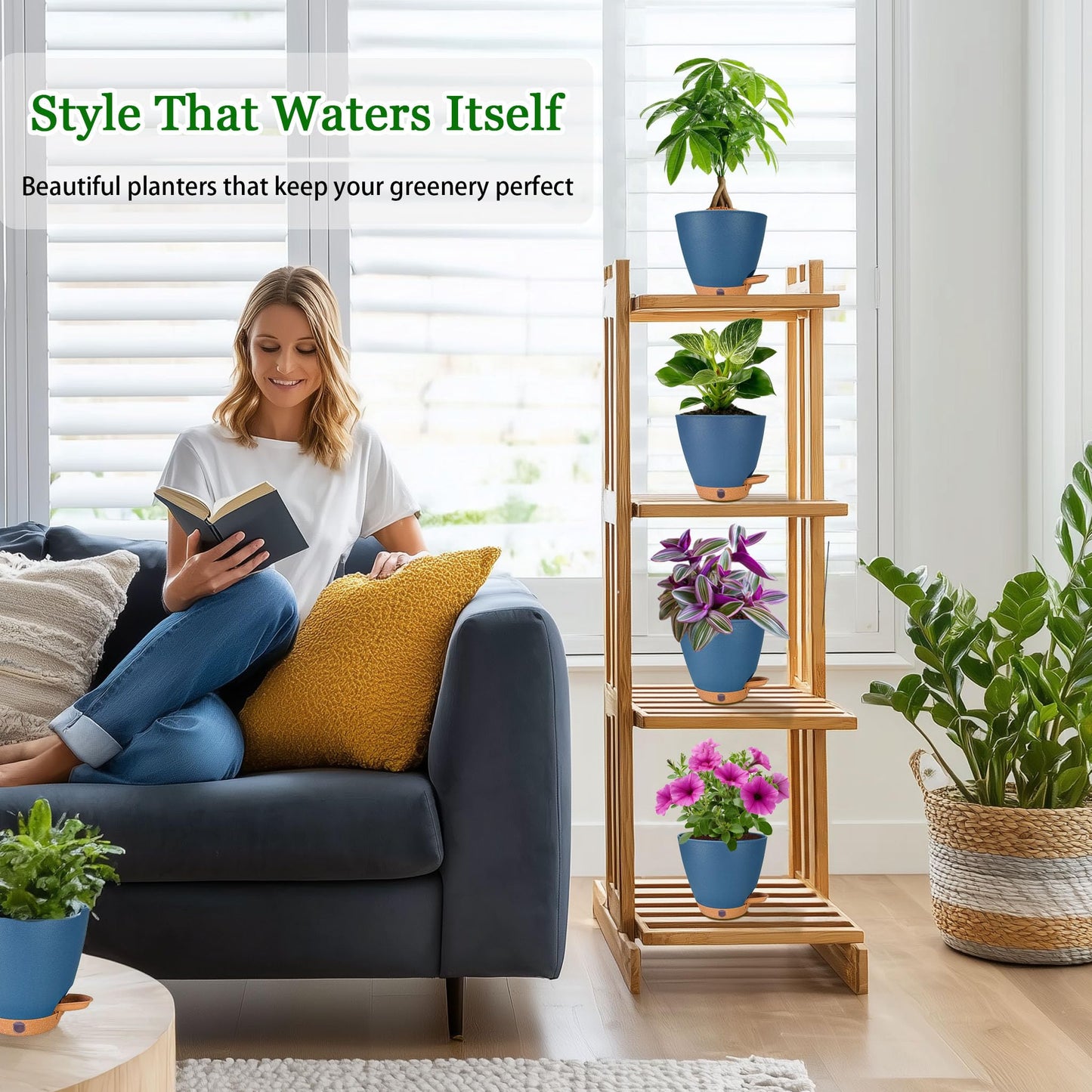 2 Pack 10 inch Plant Pots and 6 Inch Self Watering Pots for Indoor Plants (5-Pack), Plastic Planters with Water Window, Drainage Holes & Trays, Indoor Outdoor Flower Pots