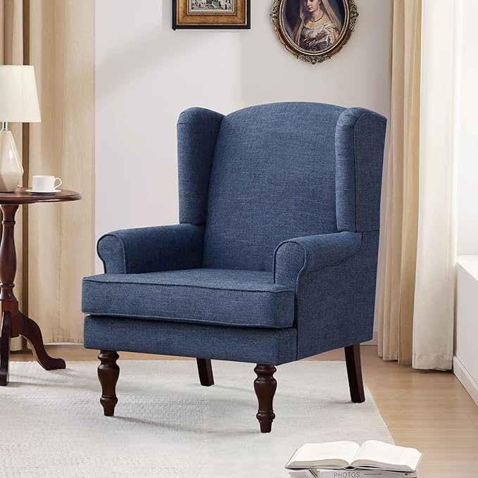 HUIMO Printed Wingback Accent Chair, Linen Upholstered High Back Armchair