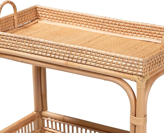 Bali & pari Lombok Modern Bohemian Natural Rattan 2-Tier Wine Cart