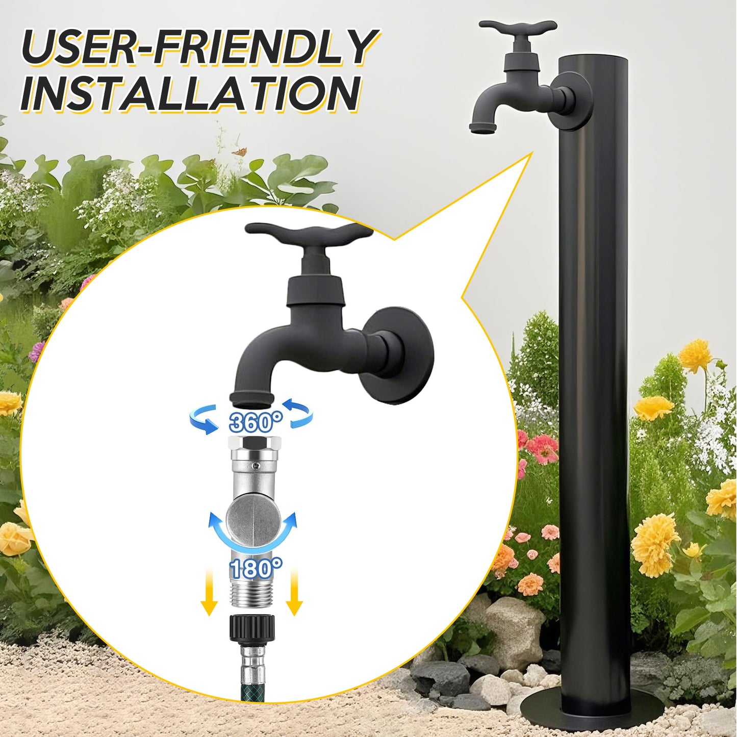 Enhon 180° & 360° Garden Hose Swivel Connector, Garden Hose Connect and Spigot Extender for Outdoor Faucet, Fits Standard 3/4" Water Pipes(Metal,Silver,2 Pack)